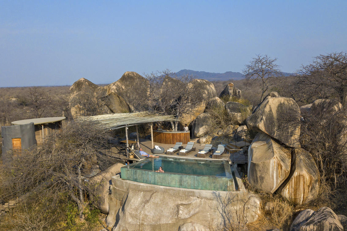 Jabali Ridge Camp aerial view of pool area