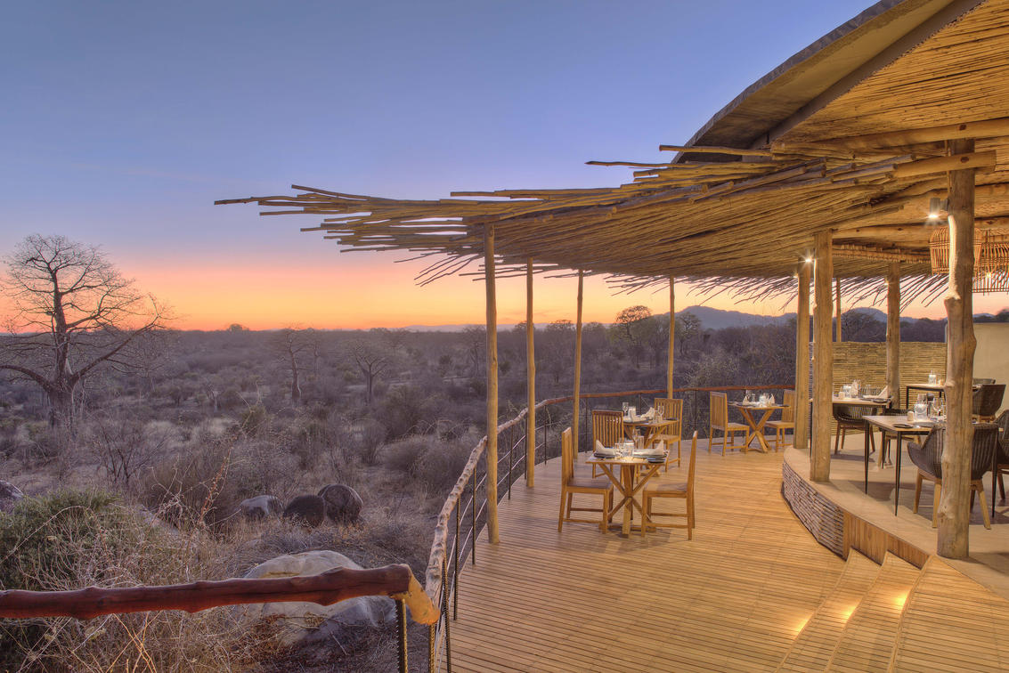 Jabali Ridge Camp dining room veranda overlooking the baobab fore