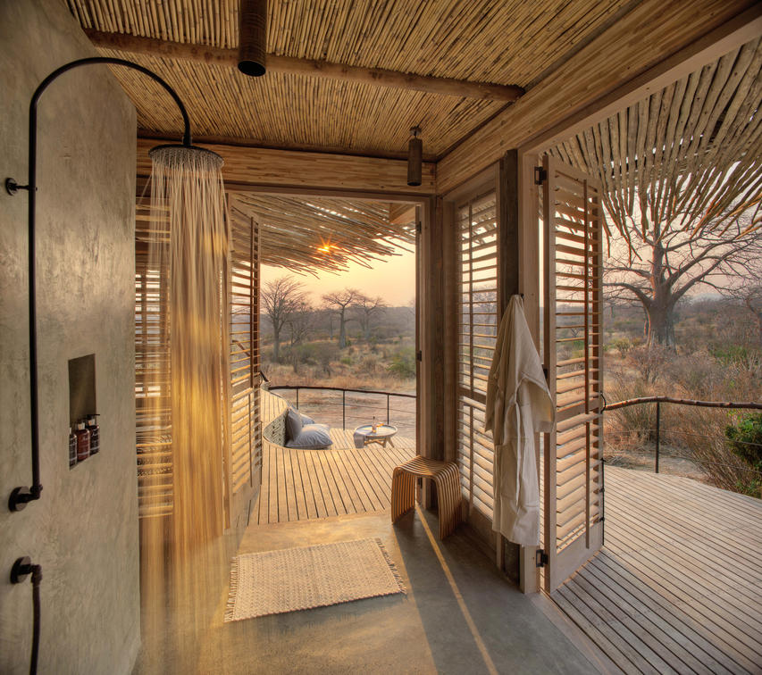 Jabali Ridge Camp shower with view of the baobab