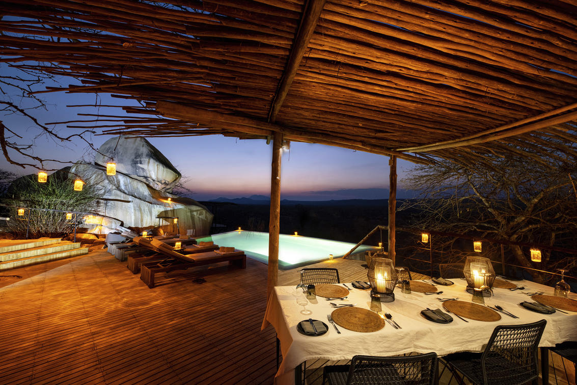 Jabali Ridge dinner set up by the pool