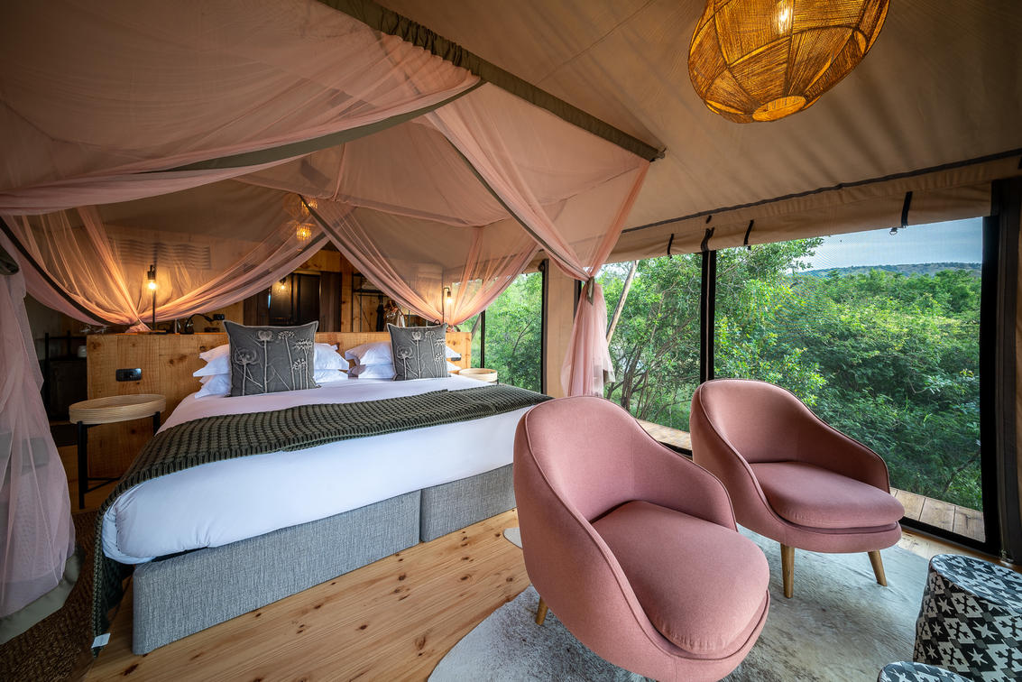 Magashi Camp Interior Seating and Bed Area