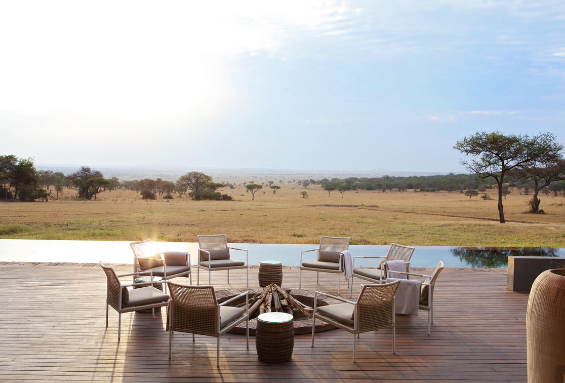 Serengeti House Grumeti Game Reserve Fire Place Setup & Pool View