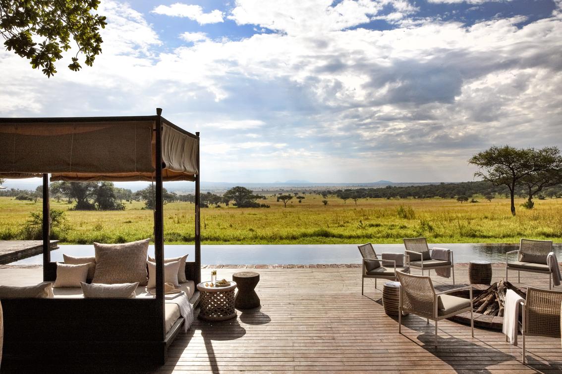 Serengeti House Wooden Deck with View of Grumeti Reserve